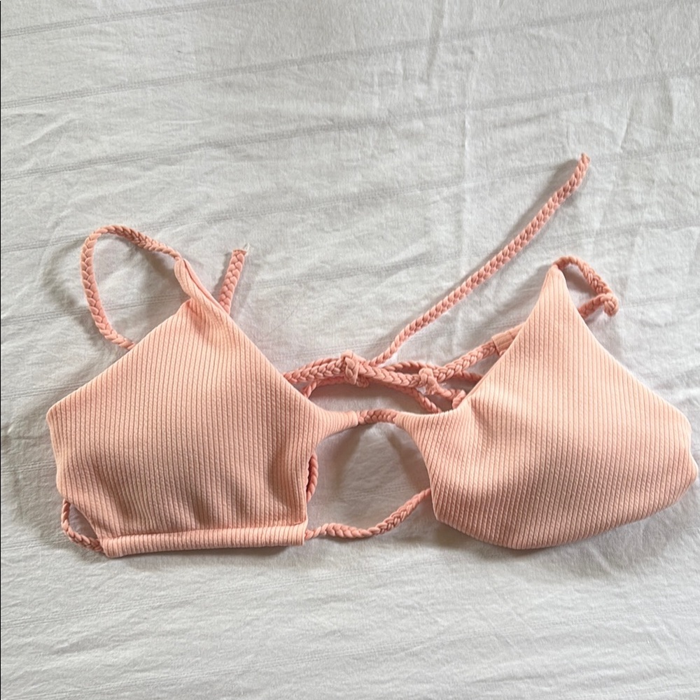Peach Ribbed Bikini Top